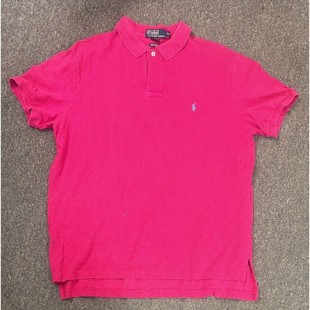 Polo Ralph Lauren Polo Shirt Mens XL Custom Fit Magenta Pink Blue Pony Cotton